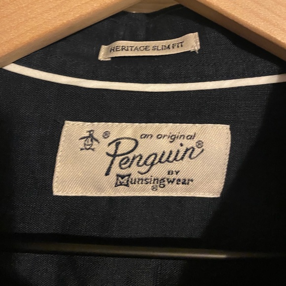 NWT Original Penguin Men's Button Shirt XXL Slim Fit Washed Linen Dark Sapphire - Picture 5 of 9